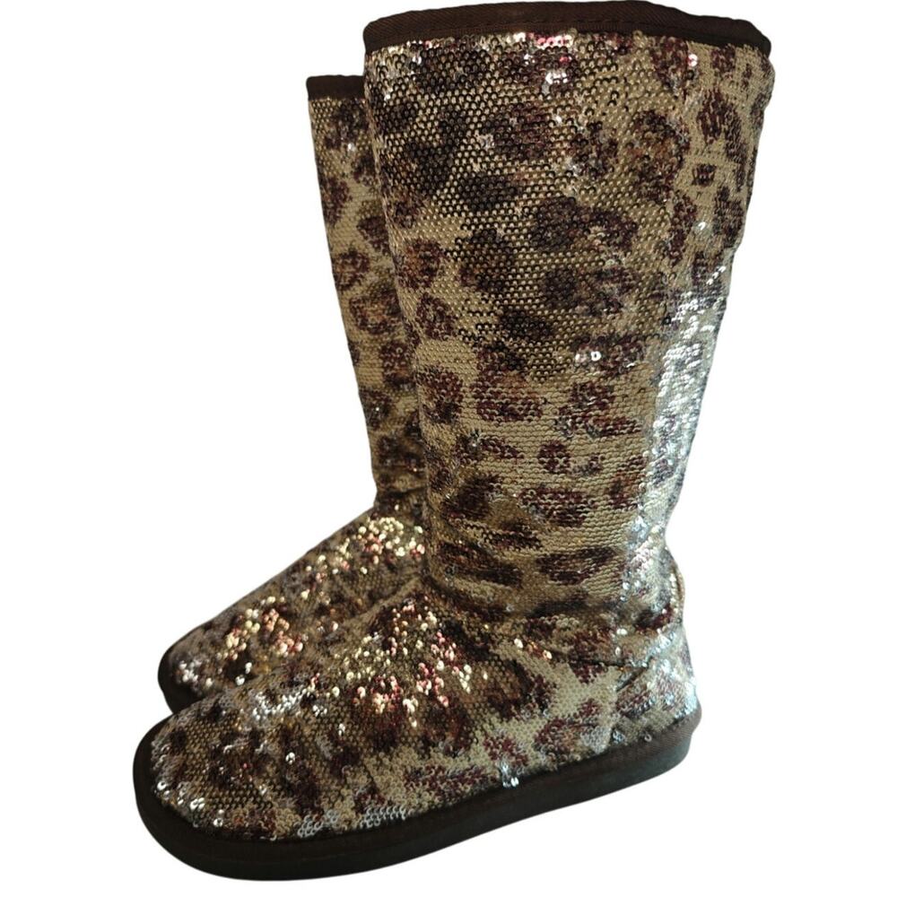Leopard print sequin boots by Stuart Weitzman sz 4y